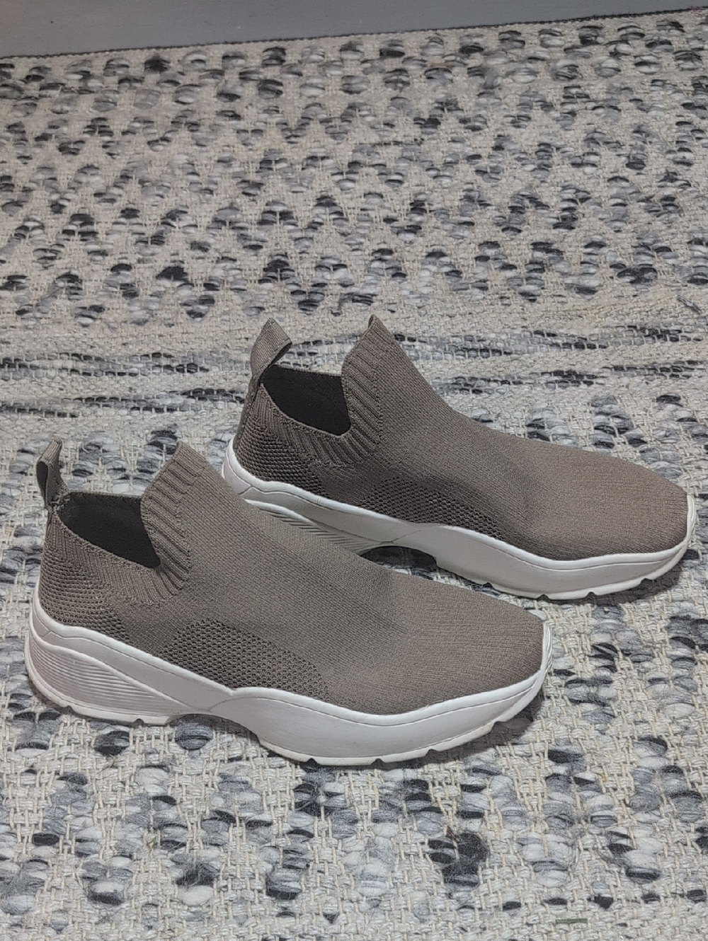 H&M Women's Slip-On Knit Sneakers in Taupe and White